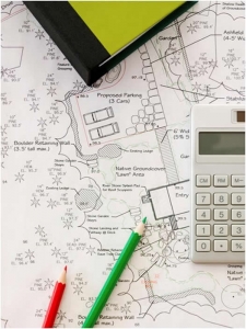 calculator and building plans