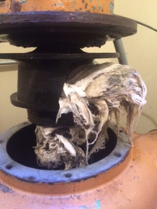 Wipes clogging a wastewater pipe